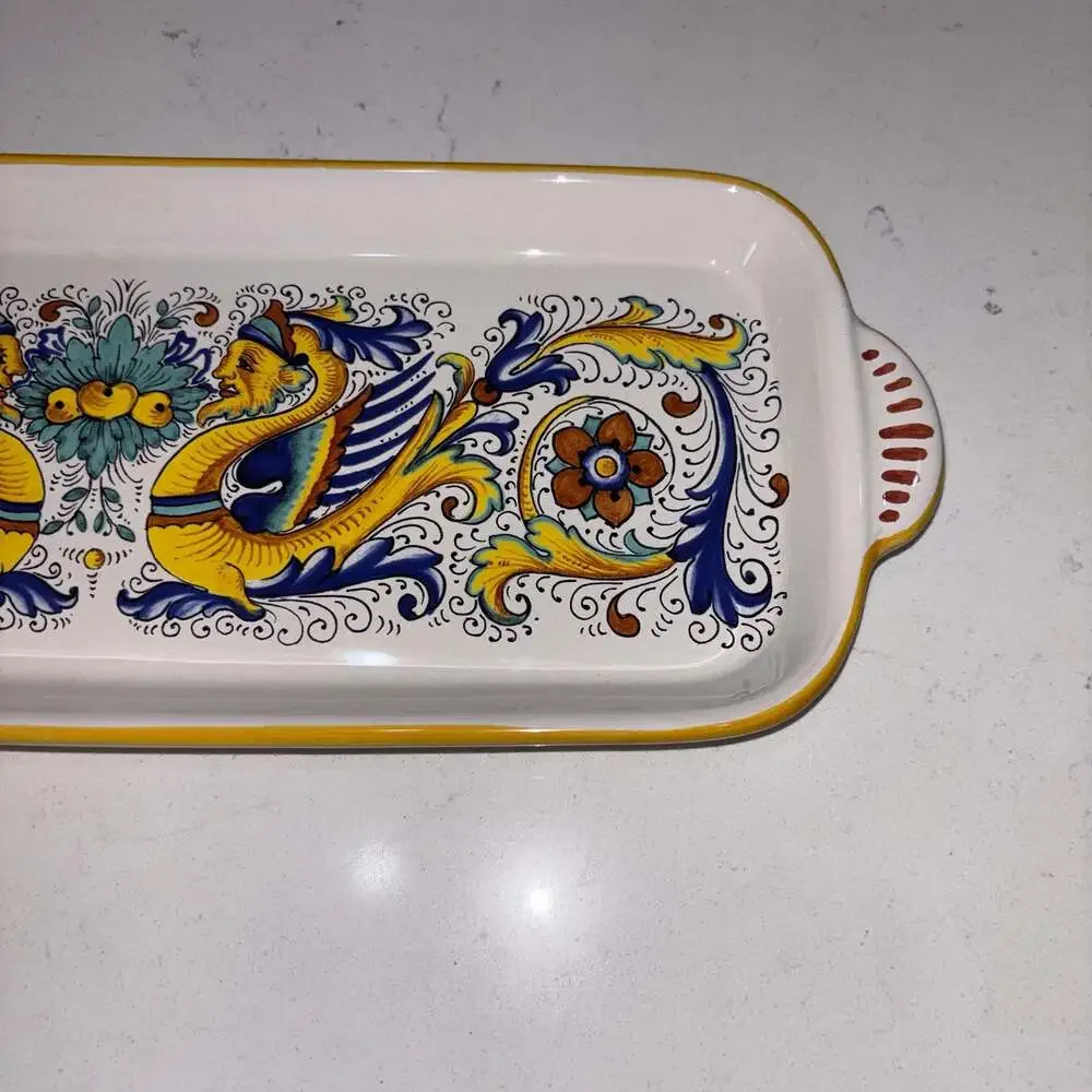 Ceramica Nova Deruta Italian Pottery Raffaellesco Dragon Rectangular Serving Tra